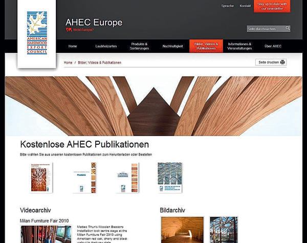 Überarbeitete Homepage des American Hardwood Export Council (AHEC)