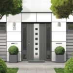 3D_rendering_of_modern_real_estate_bungalow_home_facade_with_white_front_door,_yard_and_trees