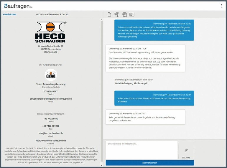 Heco auf Baufragen-Plattform